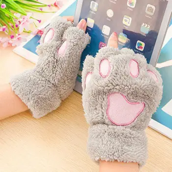 

Cute Fluffy Cat Plush Warm Soft Half Covered Gloves Mittens Gift Decoration