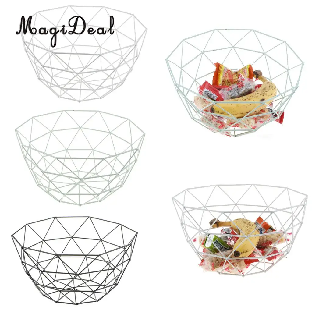 MagiDeal Iron Wire Fruit Basket Bowl Food Serving Basket Candy Biscuit Snack Holder, Apples Orange Bananas Basket