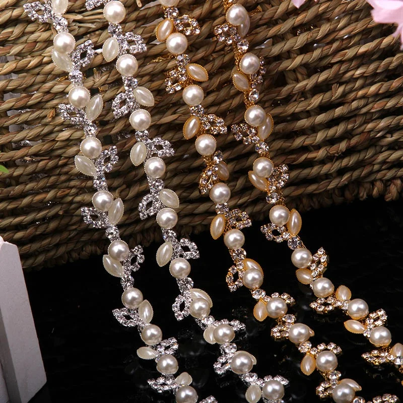 

Free Shipping 5yards Rhinestone pearls Chain Bridal Sash Rhinestone Applique, Wedding Applique,Rhinestone Trimming LSRT089