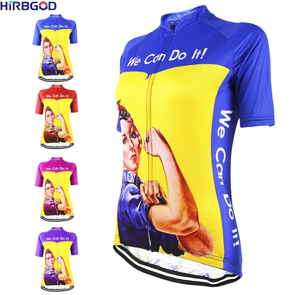 

HIRBGOD New Summer Short Sleeve Women Cycling Jersey 2019 We Can Do It Quick Dry Bike Jersey Girls Bike Clothes, SNR163