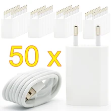 50 шт./лот евро вилка настенное USB зарядное устройство для iPhone 8 контактный кабель для зарядки+ зарядное устройство адаптер для Apple iPhone 6 7 Plus 5S 5 белый цвет