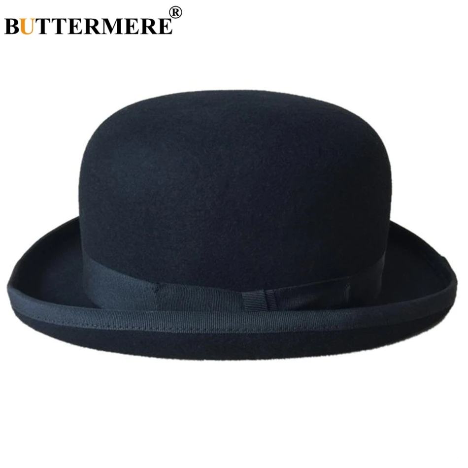 

BUTTERMERE Women Men Black Fedora Hat Male Female Wool Magician Top Hat Edge Bowler Hat Camel British Style Fedoras