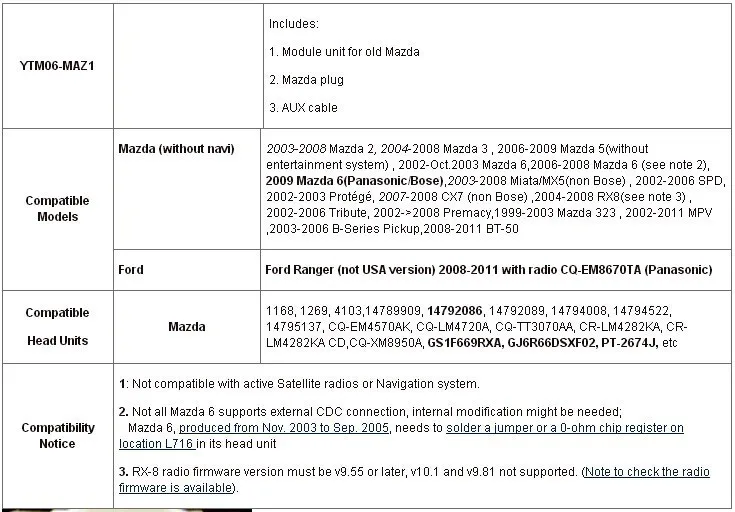Yatour БТА автомобиля Радио Bluetooth MP3 комплект для Mazda 3/5/6 Miata/MX5 MPV Субару Outback 2003-2008 yt-бта аудио Автомобильный MP3-плеер Bluetooth адаптер BT