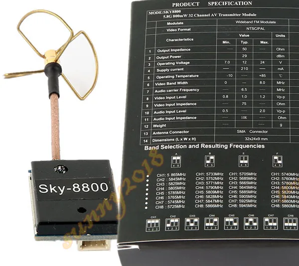 

SKY8800 5.8GHZ FPV 800mW 32 Ch AV WIRELESS Transmitter for FPV quadcopter multicotper QAV 250 270 280