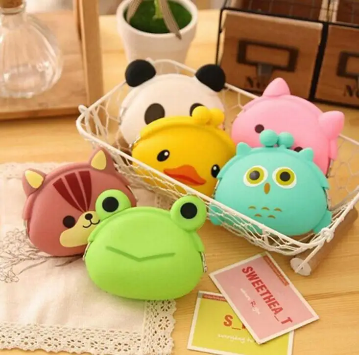 

Wholesale Cute Animals Women Silicone Coin Purse Japanese Candy Color Jelly Silicone Coin bag Mini key Wallet 100pcs/lot SN229