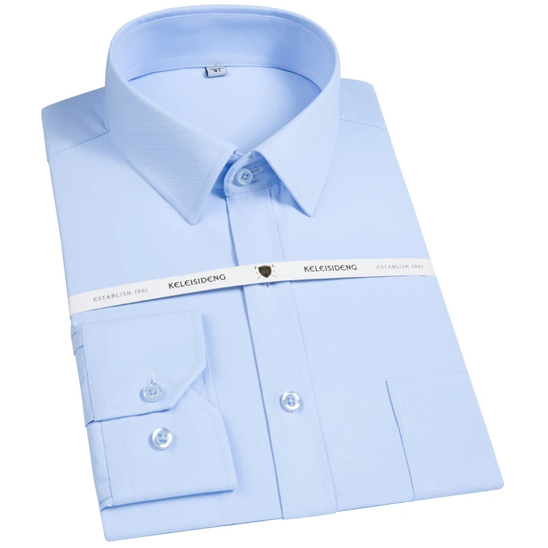 

Brand High Quality Solid Twill Blue Classical Design Formal Office Men Business Dress Shirts Long Sleeve Basic White Work Shirts