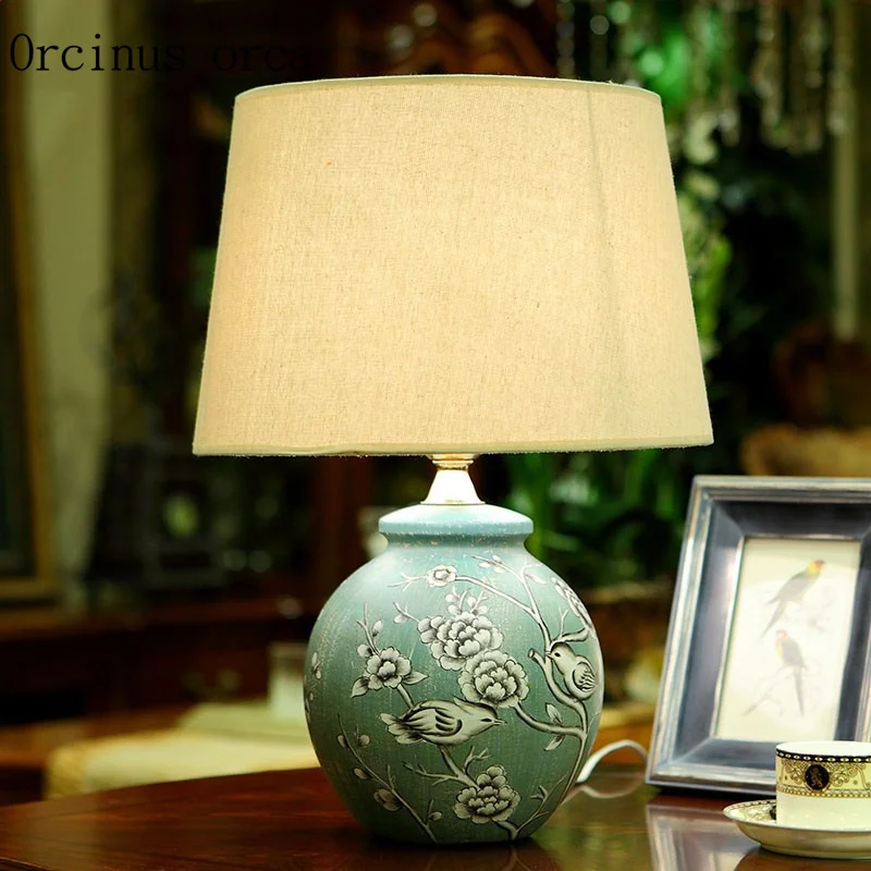 

Chinese style painting ceramic desk lamp cozy creative living room bedroom bedside table lamp free shipping