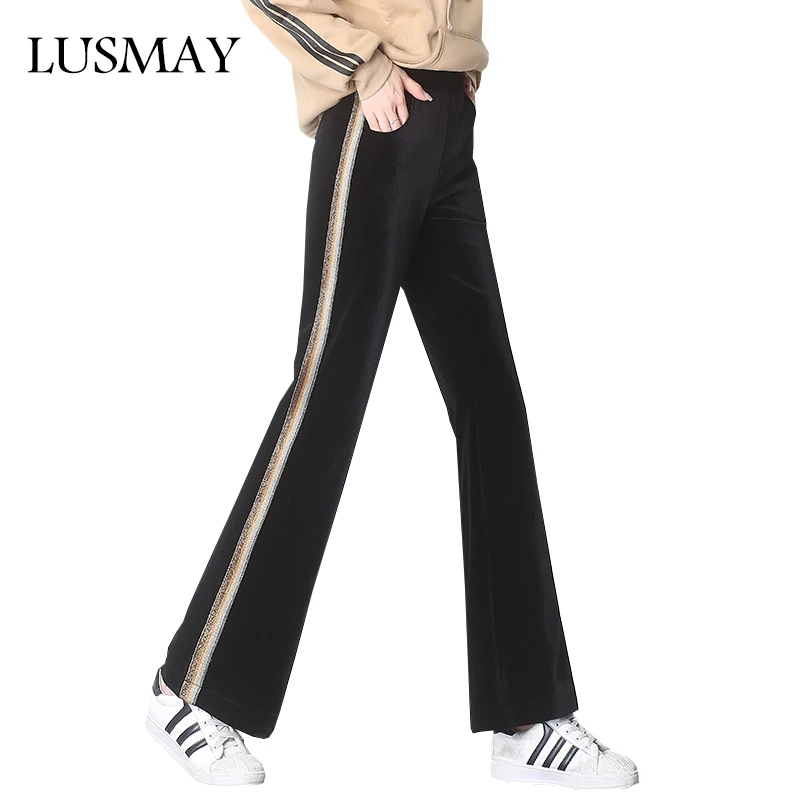 2018 Autumn Winter Velvet Flare Pants Women 3XL Plus Size