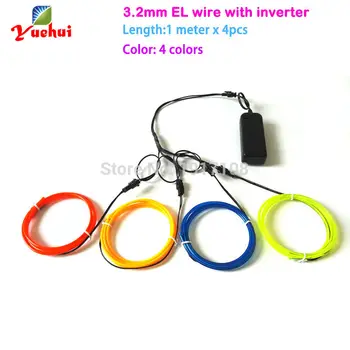 

4pieces 1M multicolor 3.2mm el wire tube rope flexible electroluminescent wire with 3V inverter for toys/craft Glow party Decor