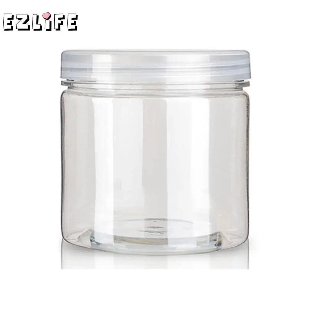 

1PC Food Storage Bottles Plastic Jar Sealed Cans with Cover Large Capacity Tampion Cereals Bottle Box Clear Round Case