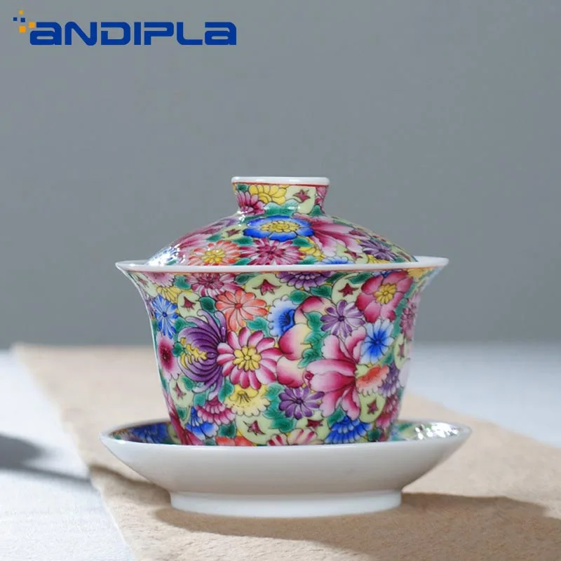 160 мл Цзиндэчжэнь бутики семья Роза фарфоровые цветы Gaiwan Чайник чайный набор