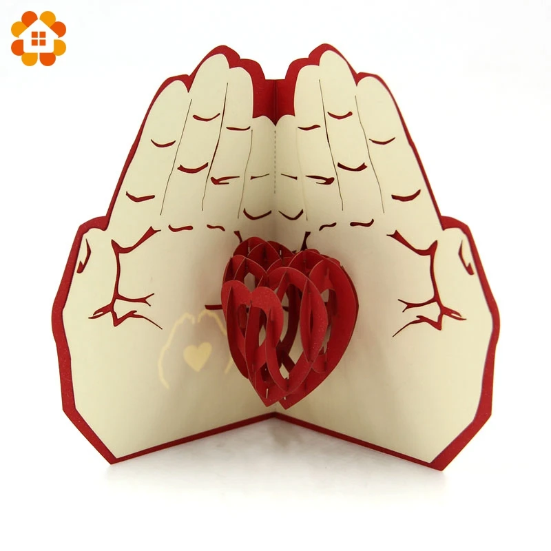 

3D Pop Up Greeting Card Valentines Day Gift Love In The Hand Heart Postcard Matching Envelope Laser Cut Marriage Love Post Card