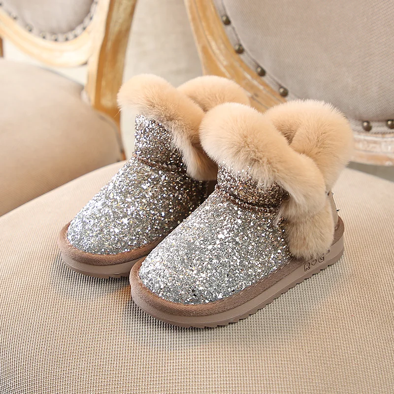 

Winter velvet warm rabbit hair glitter baby girls snow boots boys ankle boots kids shoes children 12.5-17.5cm 1 to 6 yrs