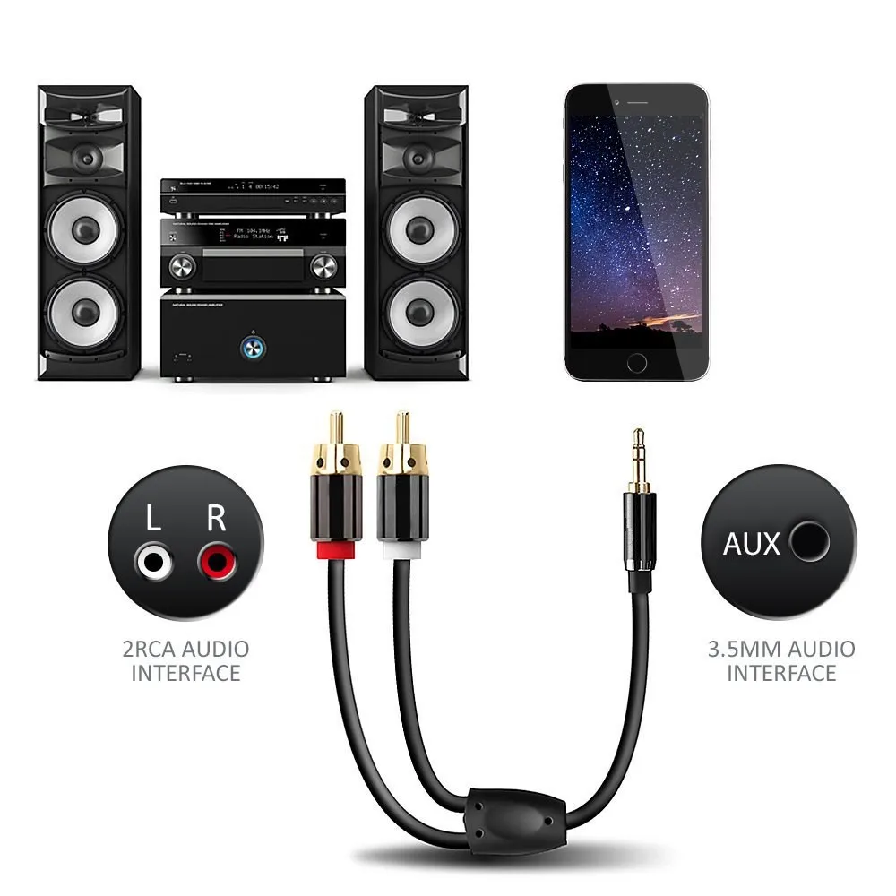3.5mm Jack to 2 RCA Audio Cable Male to Male 1m for Mobile Phone DVD MP3 PC Connect Speaker Amplifier Subwoofer Mixer Aux Cable 3.5mm Jack to 2 RCA Audio Cable Male to Male 1m for Mobile Phone DVD MP3 PC Connect Speaker Amplifier Subwoofer Mixer Aux Cable