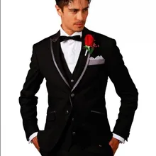 Последний дизайн пальто Брюки Черные смокинги для жениха 3 шт. Slim Fit мужской свадебный Выпускной ужин костюм жениха одежда Блейзер masculino