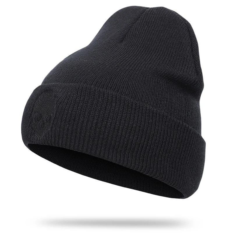 Skullies Beanie Men Boy Autumn Winter Knit Hat Warm Acrylic Brim Embroidery Skiing Sports Outdoor Accesssory (4)