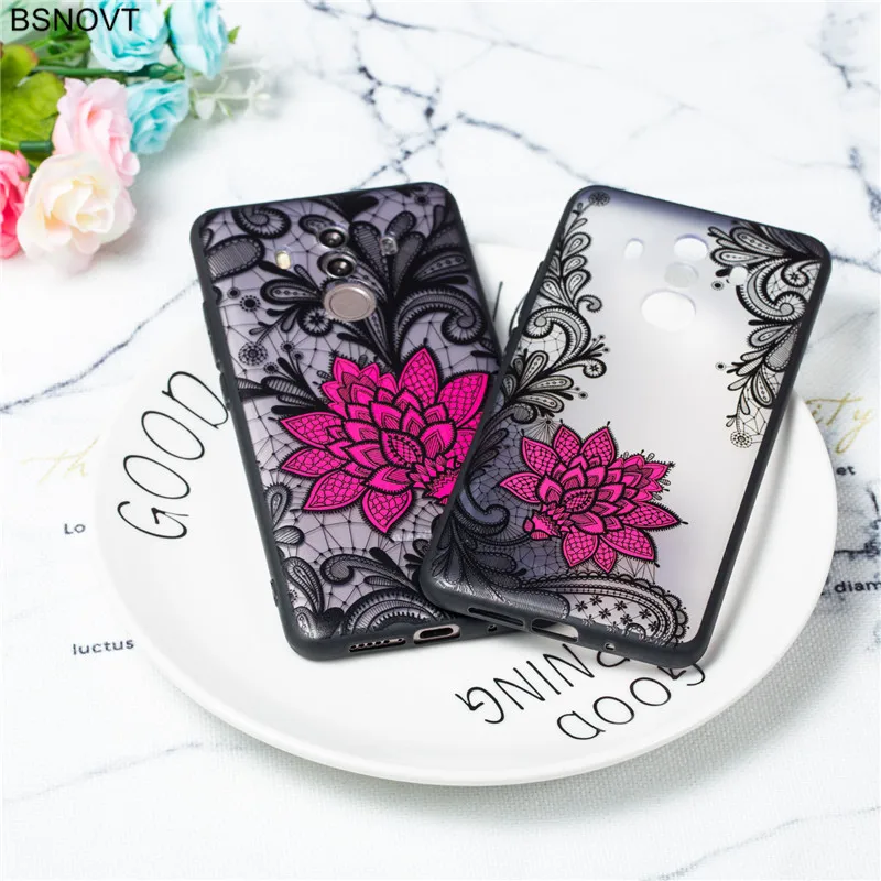 

Huawei Mate 10 Pro Case Huawei Mate 10 Pro Cover Phone Case Silicone Lace Flower Rose Bumper Case For Back Cover Funda Capa