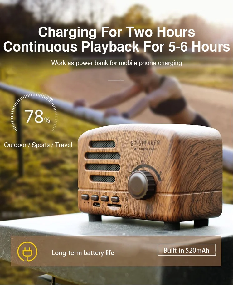 Retro Speaker Subwoofer Bass Mini Bluetooth Speaker Outdoor Portable Speaker with FM Radio Hands-Free For Phone PC Speaker (3)
