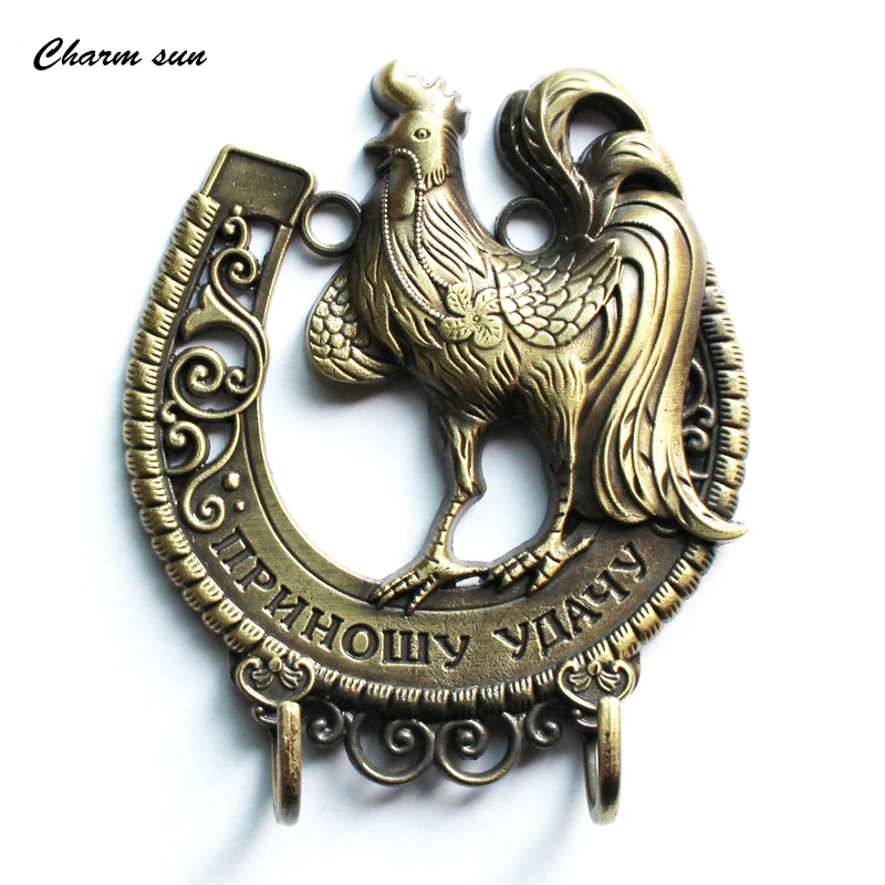 Retro Big Rooster Metal HooK "Good Luck For The New Year" For Kitchen