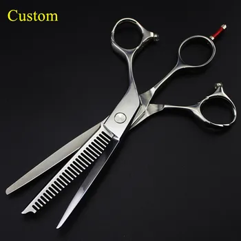 

Custom professional japan steel multi 6 inch 2 in 1 hair scissors cutting + thinning barber salon shears hairdressing scissors
