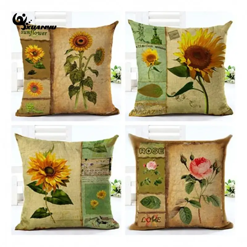 Retro Sunflower Pillow Case Sunflower Cushion Cover Pillow Case For