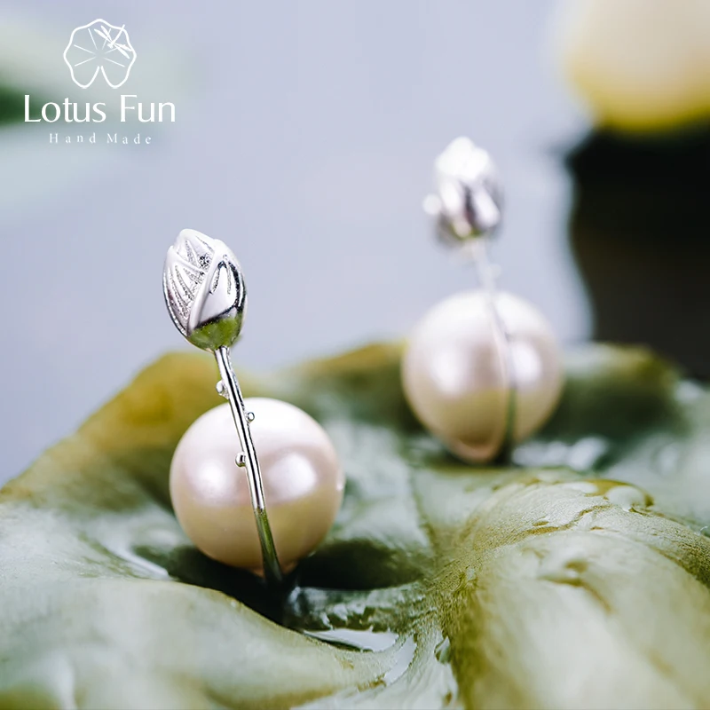Женские серьги подвески Lotus Fun из настоящего серебра 925 пробы с цветком лотоса висячие жемчугом ручной