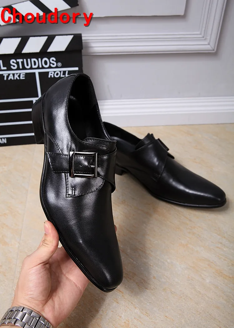 Choudory/Классические мужские туфли на скрытом каблуке; мужские туфли без застежки; остроконечные лёгкие кожаные туфли на высоком каблуке; черные оксфорды; мужские итальянские ботинки