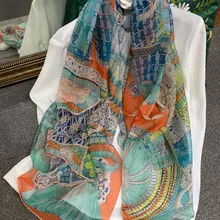 Бронированный шифоновый шелковый шарф с принтом, женские шарфы из чистого шелка, роскошные Брендовые женские квадратные большие летние шали, 140*140 см
