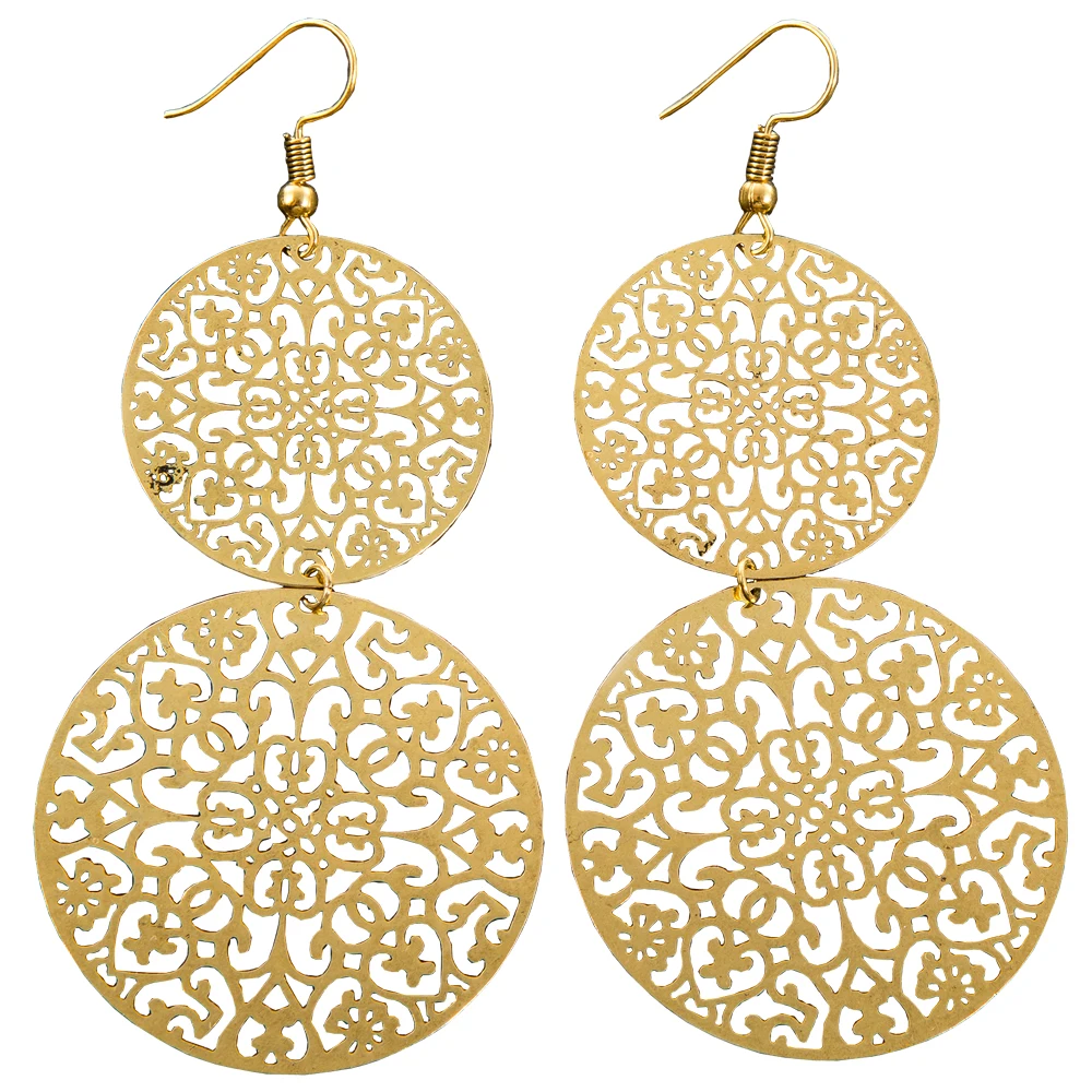 Bronze Copper Hollow Flowers Leaves Butterfly Earrings Round Dangle Drop Earring for Women