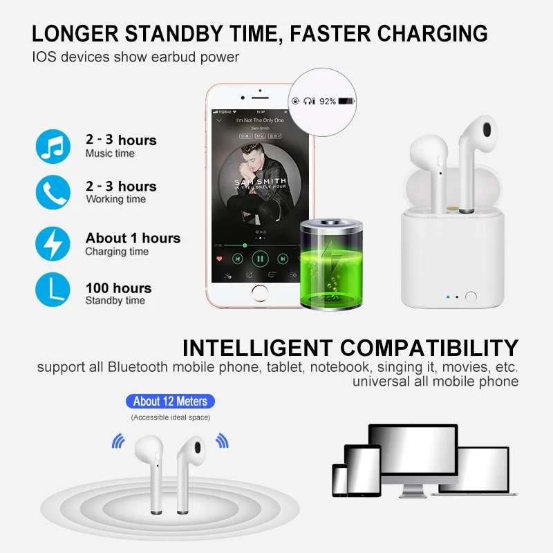TWS i8X беспроводные Bluetooth наушники i7S с зарядным устройством bluetooth гарнитура для