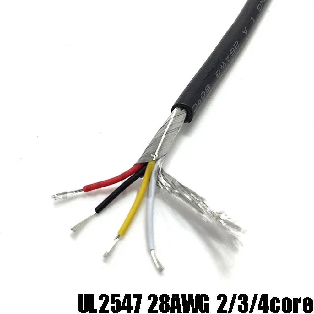 2 м UL2547 28AWG 2 ядра 3 ядра 4 ядра экранированный ПВХ сигнальный провод черный кабель для наушников сигнальный аудио экранирующий кабель