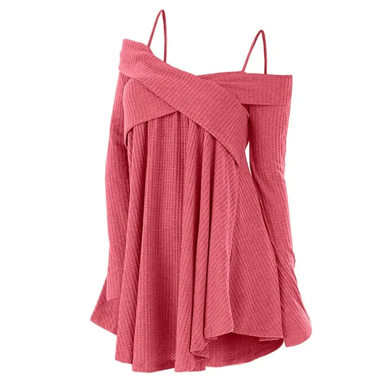 Jocoo Jolee с открытыми плечами крест-накрест туника свитер Повседневный однотонный Спагетти ремень пуловер с длинным рукавом Джемперы Топы Pull Femme - Цвет: Dark Pink