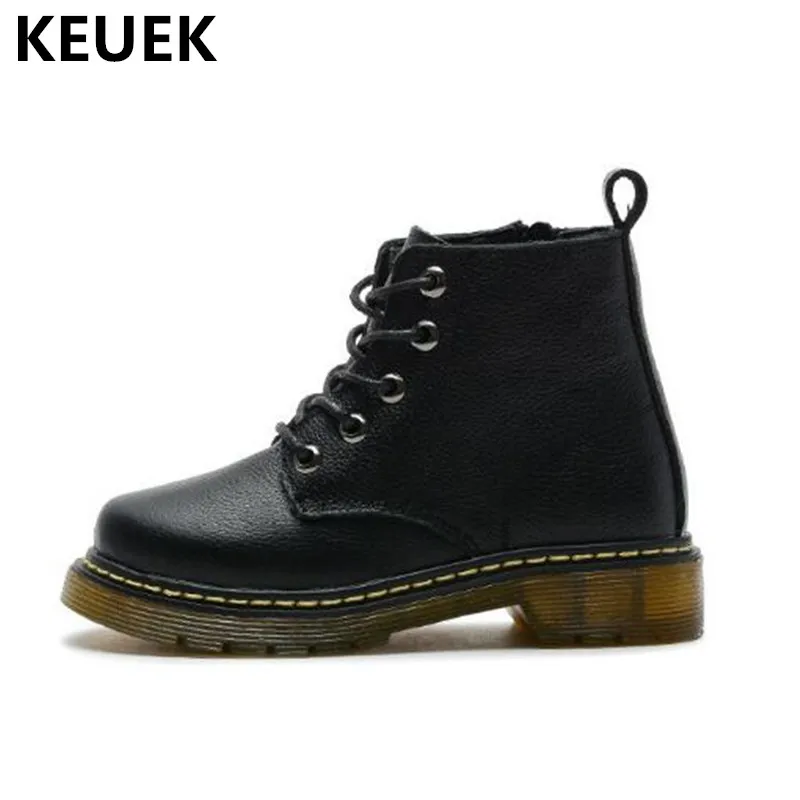 

New Spring/Autumn Children Motorcycle boots Boys Genuine Leather Breathable Girls Ankle Martin Boots Student Kids Shoes Baby 03
