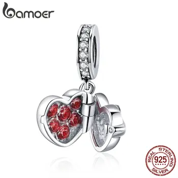 

BAMOER Romantic New 925 Sterling Silver Love Heart Gift Box Pendant Charms fit Women Necklaces Bracelets DIY Jewelry SCC1069
