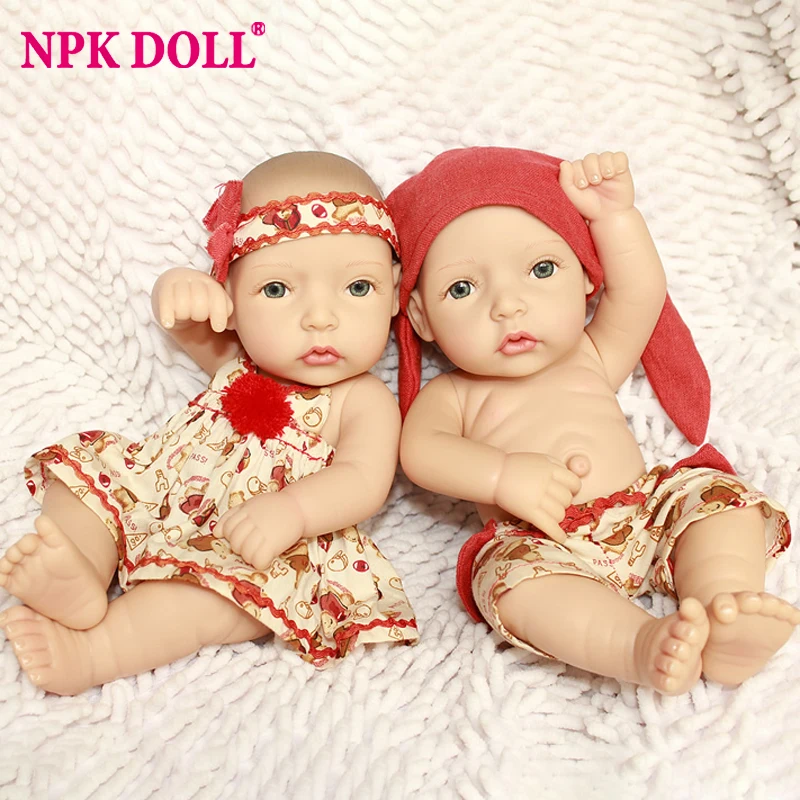 

NPK DOLL Reborn Babies Twins Girls Lovely Red Dress Cute Beautiful Bath Toys Educational Mini 25 cm 10 inch Birthday Gift Dolls