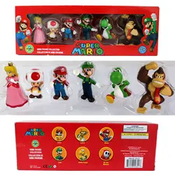6 шт./компл. Super Mario Bros ПВХ фигурку игрушки куклы Mario Luigi Йоши гриб Donkey Kong в подарочной коробке Прекрасный подарок для детей