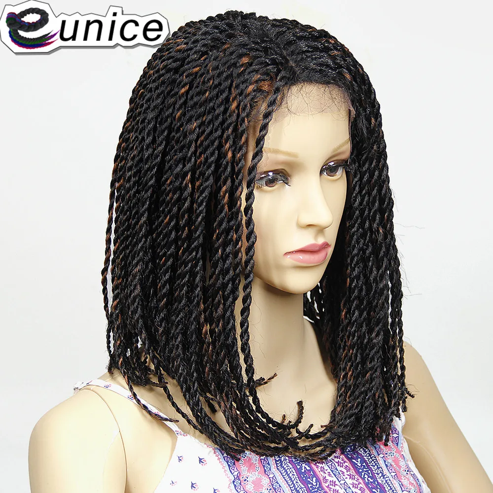 

Eunice Natural Black/purple 2X Twist Braids Bob Synthetic Lace Front Wigs with Baby Hair 16"INCH Heat Resistant Crochet Hair Wig