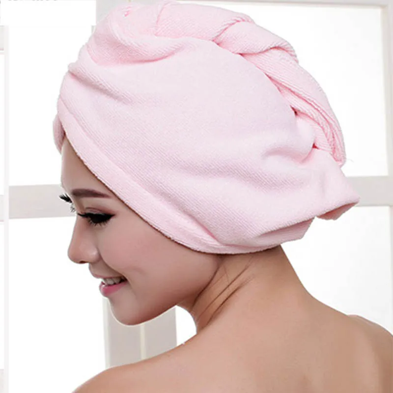 Супер впитывающее полотенце для волос для женщин, для ванной, быстросохнущая, микрофибра, для ванной, шапочка для душа, для волос, сухая шапочка, полотенце для салона, обертка для головы 60*25 см - Цвет: Pink