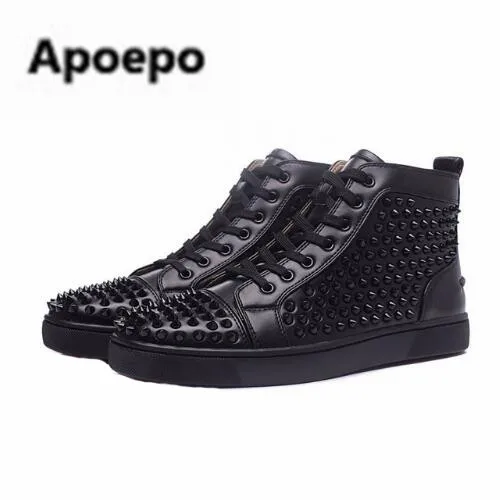Apoepo Golden Spike Sneakers Shoes Sneakskin Leather Women Casual Shoes Studded Lace Up Luxury Designer Brand Flat Shoes Women Women's Shoes