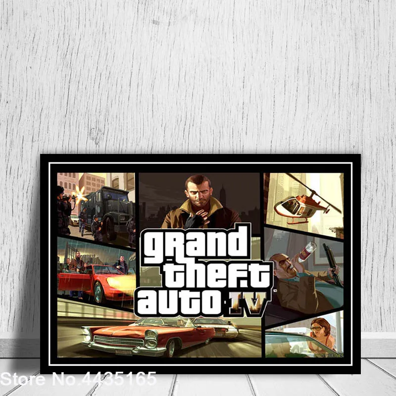 Grand Theft Auto V видео игры GTA 5 художественный плакат печать на холсте настенная живопись для гостиной домашний декор плакаты и принты - Цвет: Черный