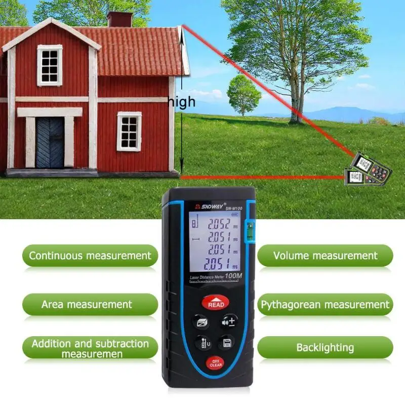 Hand-held Distance Infrared Laser Rangefinder 40M 60M 80M 100M Electronic Range Finder Laser Build Measure Device Measuring Tape