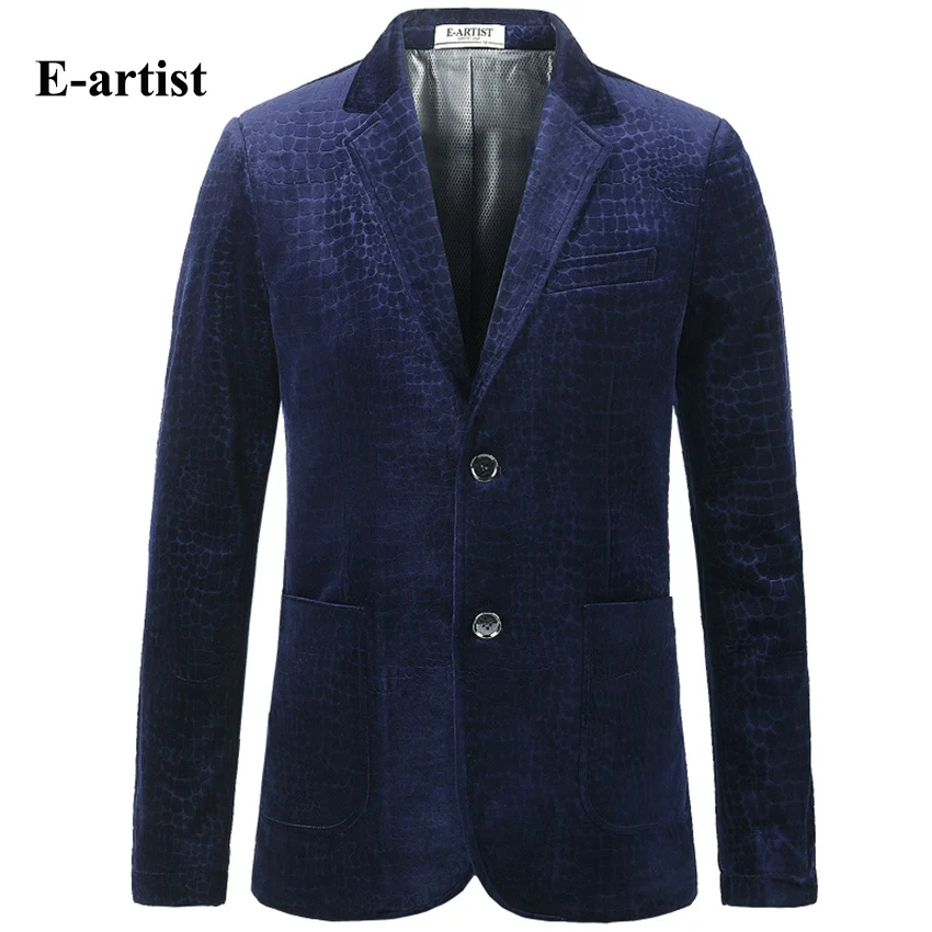 e artist mens slim fit causal crocodile patterns velvet blazer