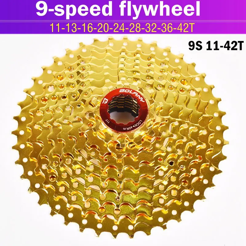 Велосипед Freewheel BOLANY MTB Cassete 9 S 27S 11-42T 50T 32T горный велосипед запчасти 9 скоростная кассета свободного хода велосипеда совместимы с золотом - Цвет: 9S 11-42T gold