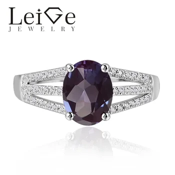 

Leige Jewelry Lab Alexandrite Color Changed Gemstone 925 Sterling Silver June Birthstone Oval Cut Engagement Rings For Woman