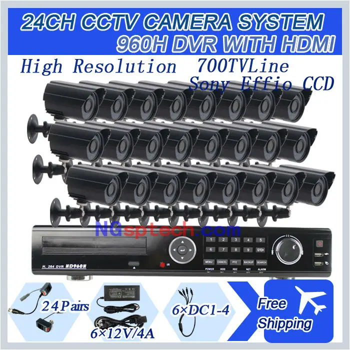 

24pcs sony CCD 700TVL Home 24 CH Channel DVR Camera Security System & H.264 full D1 Real time 24 CH DVR Camera Security System