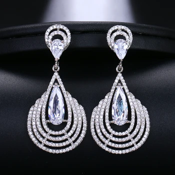 

EMMAYA New Excellent Crystal Long Drop Two Colors High Quality CZ Earrings Luxury White Blue Bridal For Women Wedding Jewelry