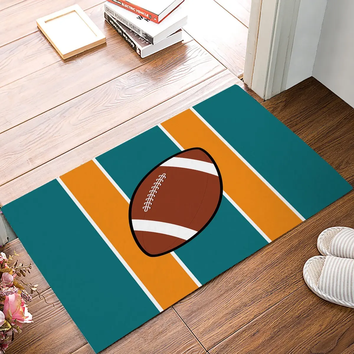 American Football Green And Orange Background Door Mats Kitchen Floor