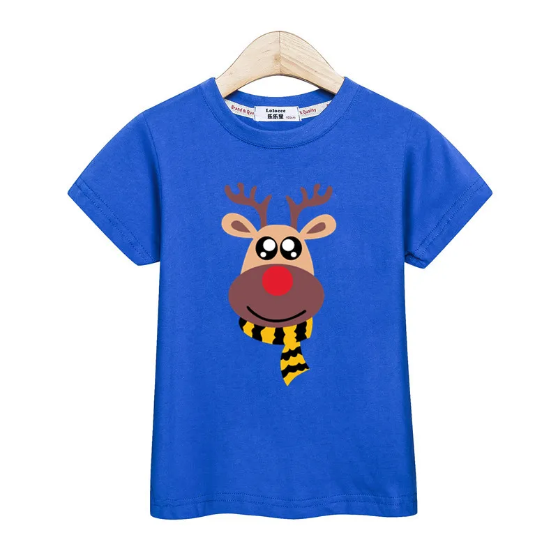 Baby boys Christmas deer cartoon clothes kids tshirt summer cotton girl dress short sleeve family party tees parent-child shirt - Цвет: Blue