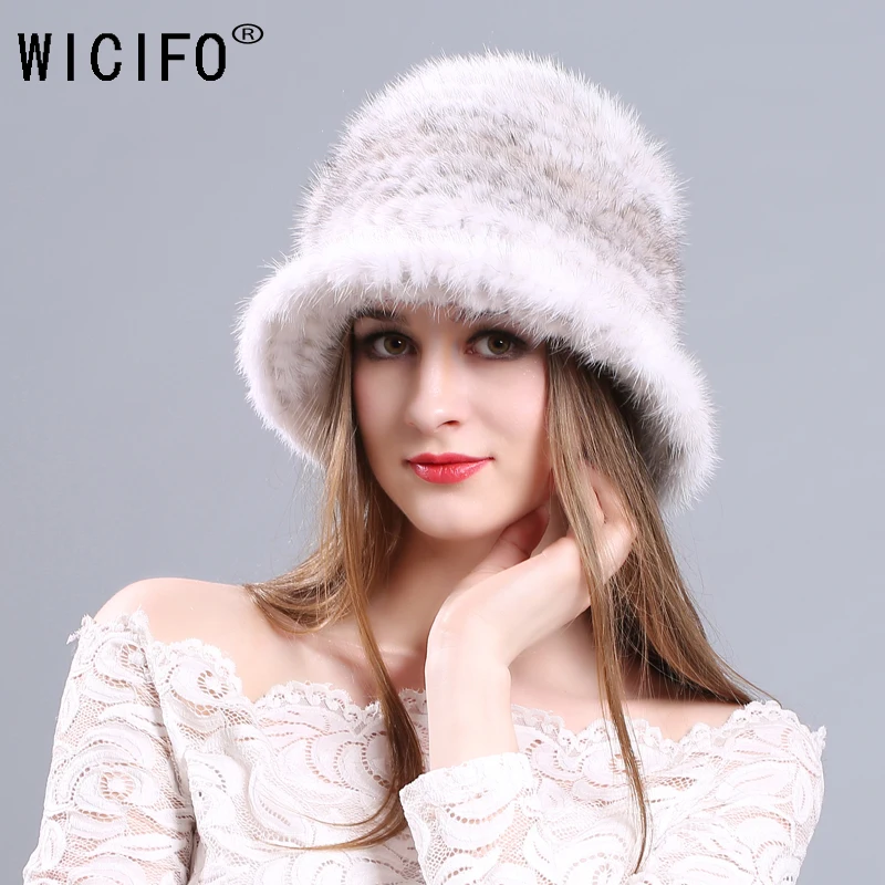 

2019 Real Mink Fur Hat knitted Caps Winter Big Women hat Lady Girl Skullies Beanies Cap Thick Comfortable Keep WarmRussian Hats