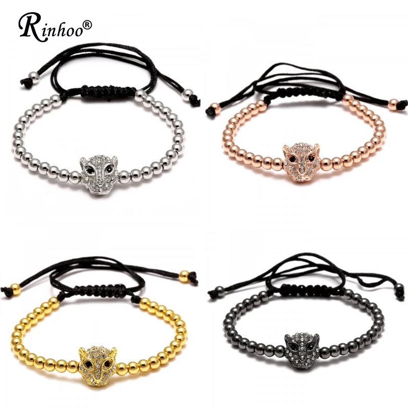 

Rinhoo Handmade Beads leopard Head Braided Macrame Charm Wrap Cord Beaded Bracelet Bangles Adjustable Jewelry For Men Women